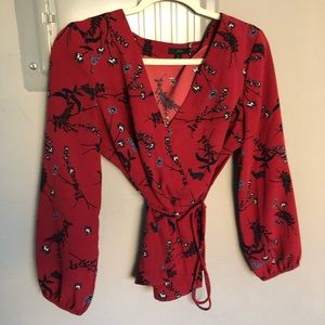 JCREW red floral wrap shirt